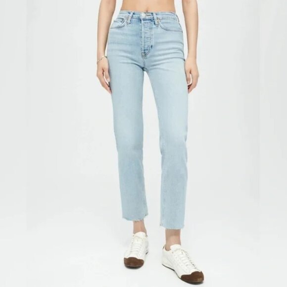 Re/Done | Comfort Stretch High Rise Stove Pipe Jeans in Mid 90s - Size 27 - Picture 1 of 13